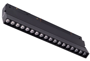 Czarna przechylana lampa diodowa na szynoprzewód magnetyczny Alfa Azzardo AZ5509 Cyrus LED 18W 2700-5600K 35stopni 33cm Bluetooth