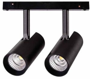 Czarny podwójny reflektor na szynoprzewód magnetyczny Alfa Azzardo AZ4838 Makita LED 2x7W 3000-6000K Bluetooth 40stopni