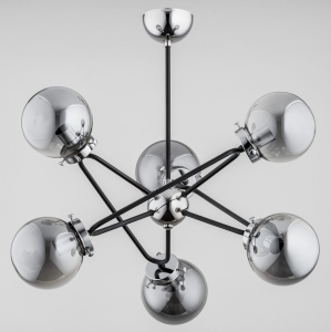 Nowoczesna lampa sufitowa w kształcie gwiazdy czarna chrom szklane dymione klosze kule Galaxy Alfa 27706 6xE14 56cm x 55cm
