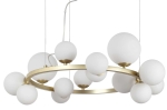 Okrągła lampa wisząca na linkach satynowy mosiądz szklane białe kule Ideal Lux 283814 Perlage sp14 14xG9