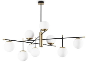 Lampa wisząca czarne listwy białe szklane kule wykończenie mosiądz Ideal Lux 289489 Gourmet pl9 9xE14