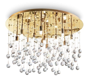 Lampa sufitowa złoty żyrandol z ozdobnymi kryształkami Ideal Lux 082783 Moonlight pl12 12xG9 60cm