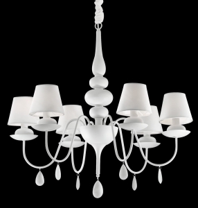 Biały szeroki żyrandol z abażurami i kryształami Ideal Lux 035581 Blanche 6xE14 75cm x 120cm