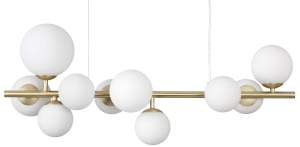 Żyrandol lampa wisząca drążek poziomy satynowy mosiądz szklane białe kule Ideal Lux 283791 Perlage sp10 10xG9