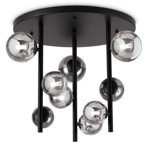 Lampa sufitowa szklane przydymione kule na trzech czarnych drążkach Ideal Lux 328416 Perlage pl9 9xG9