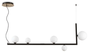 Lampa wisząca czarna listwa z pięcioma białymi szklanymi kulami Ideal Lux 273648 Birds sp5 5xG9