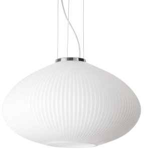 Lampa wisząca z białym szklanym prążkowanym kloszem rama chromowana Ideal Lux 264523 Plisse' sp1 d45 E27 45cm