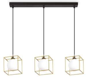 Mosiężno-czarna lampa wisząca trzy szklane kule w metalowych kostkach Ideal Lux 251110 Lingotto sp3 single 3xG9