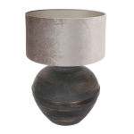 Czarno srebrna lampa stołowa z aksamitnym szarym abażurem Steinhauer 3469ZW Lyons E27 57cm