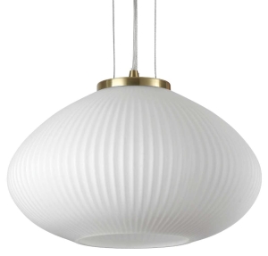 Biała lampa wisząca ze szklanym białym plisowanym kloszem rama mosiądz satynowany Ideal Lux 264547 Plisse' sp1 d35 E27 35cm
