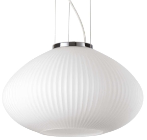 Biała lampa wisząca ze szklanym białym plisowanym kloszem rama chrom Ideal Lux 285184 Plisse' sp1 d35 E27 35cm