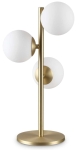 Lampa stołowa trzy szklane kule białe na smukłym drążku satynowy mosiądz Ideal Lux 292472 Perlage tl3 3xG9 24cm
