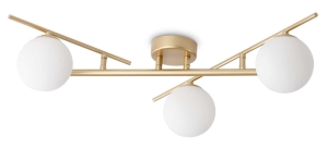 Lampa sufitowa trzy białe szklane kule złota metalowa rama z regulowanymi ramionami Ideal Lux 311340 Atlas pl3 3xG9