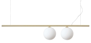 Lampa wisząca listwa koloru mosiądz z dwoma białymi kulami ze szkła Ideal Lux 282107 Perline sp2 2xG9