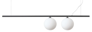 Lampa wisząca czarna listwa z dwoma białymi kulami ze szkła Ideal Lux 306995 Perline sp2 2xG9