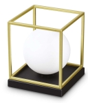 Mosiężno-czarna duża lampa stołowa kula szklana w ramie metalowej Ideal Lux 251127 Lingotto tl1 big E14