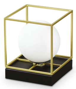 Mosiężno-czarna mała lampa stołowa kula szklana w ramie metalowej Ideal Lux 259222 Lingotto tl1 small G9