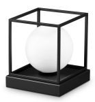 Mała lampa stołowa biała kula szklana w czarnej ramie metalowej Ideal Lux 304151 Lingotto tl1 small G9