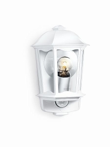 Zewnętrzna lampa ścienna kinkiet na elewację Steinel ST644512 L190S E27 IP44 czujnik ruchu zmierzchu biała