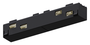 Czarny łącznik elektroniczny prosty uniwersalny do szyn magnetycznych AQForm Multitrack SMASUDAB