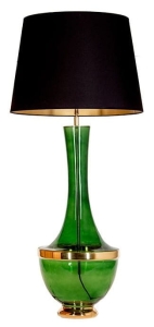 Lampa stołowa zielona szklana podstawa złote dodatki i czarno złoty welurowy abażur 4Concepts L232272257 Troya E27 108cm x 50cm