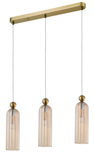 Lampa wisząca trzy bursztynowe klosze i złote dodatki Light Prestige LP-939/3L amber Piega 3xE14 55cm x 150cm