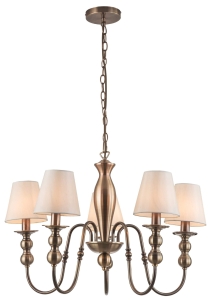 Szeroki mosiężny żyrandol z pięcioma białymi abażurami Light Prestige LP-888/5P Grado 5xE14 72cm x 120cm