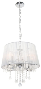 Srebrna lampa wisząca z białym prześwitującym abażurem i kryształkami Light Prestige LP-5005/3P Mona 3xE14 40cm x 87cm