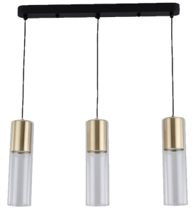 Lampa wisząca czarna listwa szklane klosze i złote dodatki Light Prestige LP-232/3L GD Manacor 3xGU10