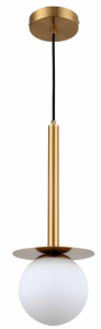 Złota lampa wisząca z talerzykiem i białą kulą Light Prestige LP-1345/1P GD Roma E14 18cm x 125cm