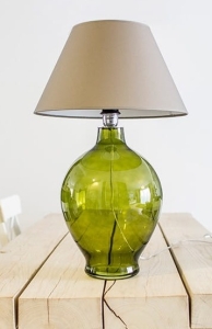 Lampa stołowa zielona szklana podstawa i szaro biały abażur 4Concepts L011011206 Genova E27 60cm x 40cm