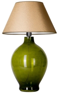 Lampa stołowa z zieloną szklaną podstawą i oliwkowo złotym abażurem z białym spodem z materiału 4Concepts L011011207 Genova E27 60x40cm