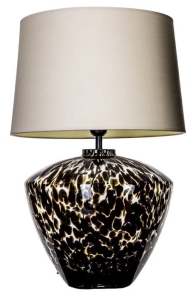 Lampa stołowa z malowaną szklaną podstawą i beżowo złotym abażurem 4Concepts L034102286 Ravenna E27 61cm x 40cm