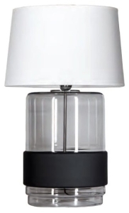 Lampa stołowa z szklaną dymno czarną podstawą i białym abażurem 4Concepts L250112228 Umbriel E27 65cm x 40cm