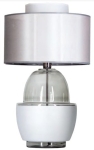 Lampa stołowa dymna szklana podstawa z białym pasem i srebrno białym abażurem 4Concepts L248111421 Ariel E27 64cm x 40cm