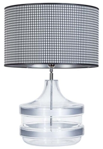Lampa stołowa szklana podstawa z srebrnym pasem i szaro czarny abażur w kratę 4Concepts L224281338 Baden E27 63cm x 50cm