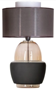 Lampa stołowa bursztynowa szklana podstawa z czarnym pasem i brązowo białym abażurem 4Concepts L248110420 Ariel E27 64cm x 40cm