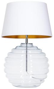 Lampa nocna z transparentną szklaną podstawą i biało złotym abażurem 4Concepts L215081251 Saint Tropez E27 73cm x 45cm