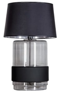 Lampa stołowa szklana podstawa z czarnym pasem i czarno srebrnym abażurem 4Concepts L250112261 Umbriel E27 65cm x 40cm