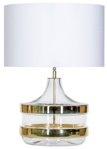 Lampa na stolik transparentna podstawa z złotymi dodatkami i białym abażurem 4Concepts L224181301 Baden E27 67cm x 50cm