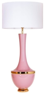 Lampa stołowa różowa szklana podstawa z złotymi dodatkami i biały abażur 4Concepts L232270302 Troya E27 105cm x 50cm