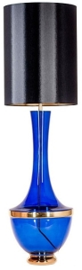 Lampa stołowa szafirowa szklana podstawa z złotymi dodatkami i czarno złoty abażur 4Concepts L232271307 Troya E27 118cm x 35cm