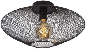 Czarny okrągły plafon z kloszem w formie metalowej siatki Lucide 21123/45/30 Mesh E27 45cm