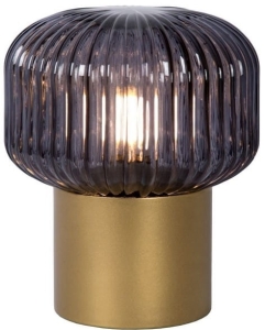 Mosiężna lampa stołowa z ryflowanym dymnym kloszem Lucide 78595/01/02 Jany E14