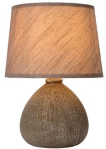 Brązowa lampa stołowa z ceramiczną podstawą i bawełnianym abażurem  Lucide 47506/81/43 Ramzi E14