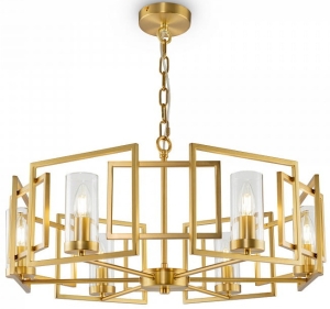 Złoty żyrandol z kwadratowymi ramami i szklanymi kloszami na łańcuchu Maytoni H009PL-06G Bowi 6xE14 65cm