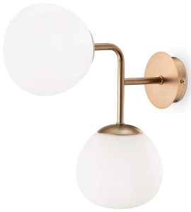 Złoty kinkiet z dwoma białymi kulami Maytoni MOD221WL-02G Erich 2xE14