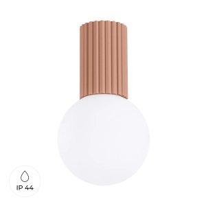Lampa sufitowa biała kula na karbowanej tulejce w kolorze mocca do łazienki Sollux Lighting SL.1733 Halo G9 IP44