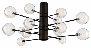 Czarna lampa sufitowa z rozległymi ramionami i kloszami kulami Ramko 66340 Oslo 16xG4 130cm