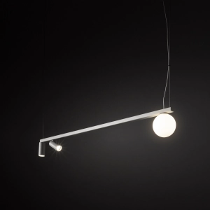 Biała lampa wisząca listwa 101cm z 2 reflektorkami GU10 i szklaną kulą G9 Nowodvorski 11445 Fourty III